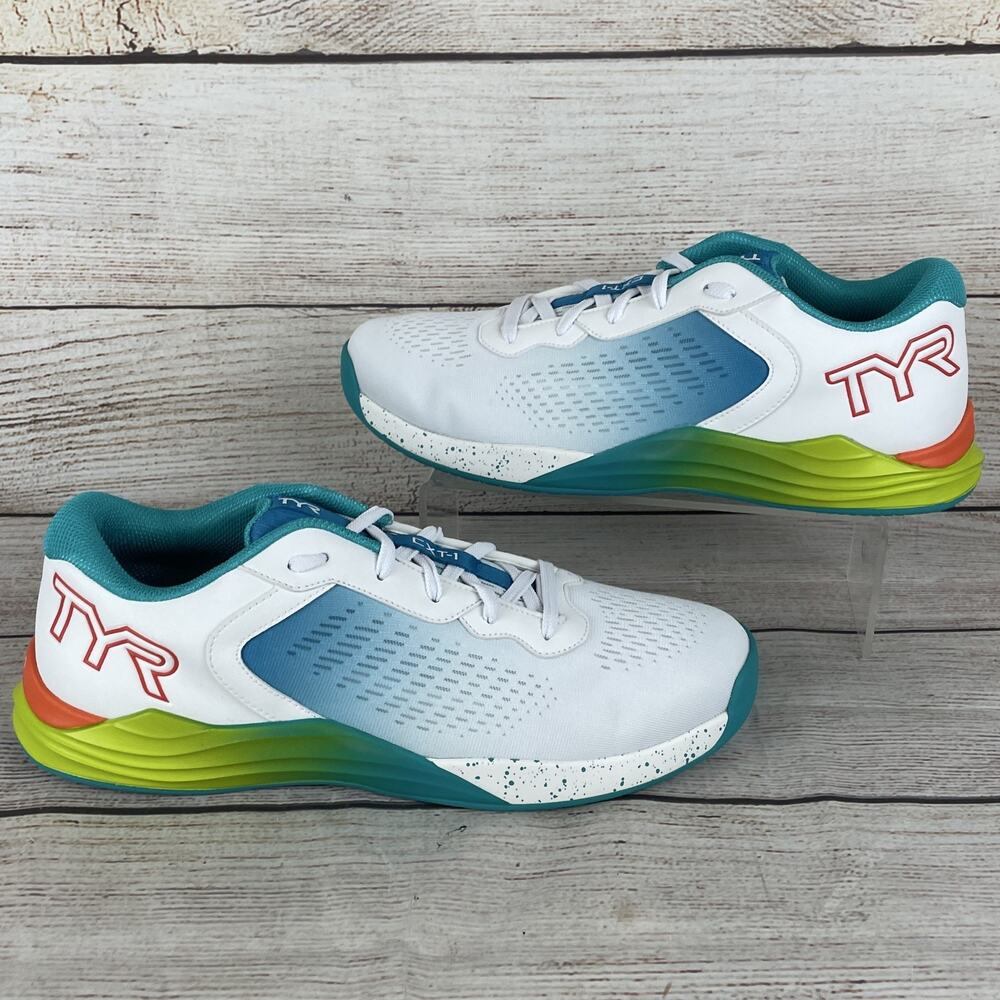 TYR CXT-1 Trainer Unisex M 11 W 12.5 Cross Trainer Sneaker White Turquoise Blue
